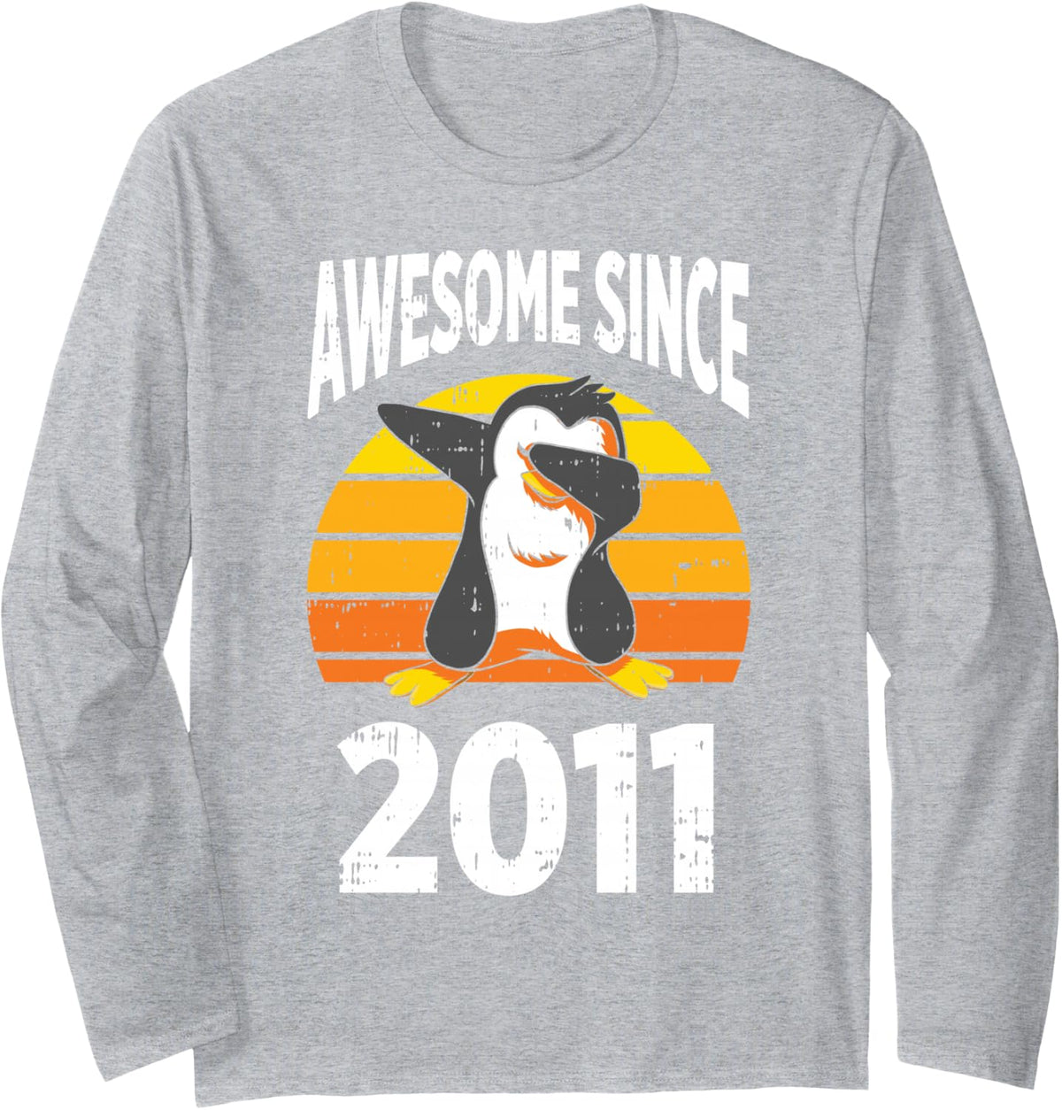 Penguin Awesome Since 2011 11th Birthday 11 Years Old Long Sleeve T-Shirt - Adult Unisex Heather Grey