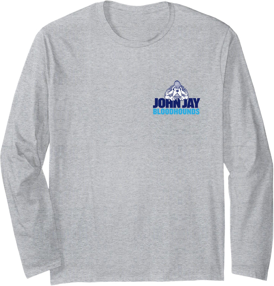 John Jay Bloodhounds Left Mascot Logo Officially Licensed Long Sleeve T-Shirt - Adult Unisex Heather Grey