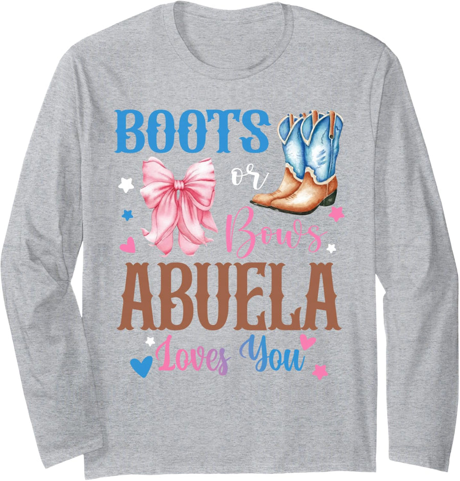Boots or Bows Abuela Loves You Western Gender Reveal Family Long Sleeve T-Shirt - Adult Unisex Heather Grey