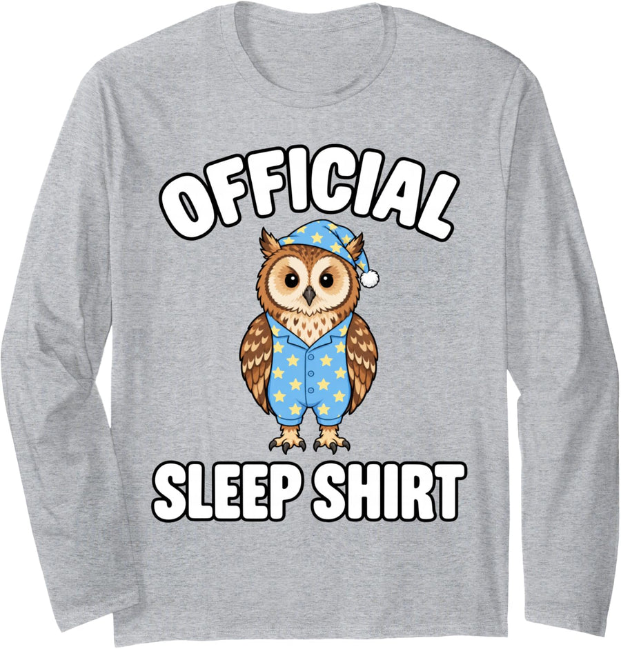 Owl Sleeping in Pajamas Official Sleepshirt Cute Long Sleeve T-Shirt - Adult Unisex Heather Grey