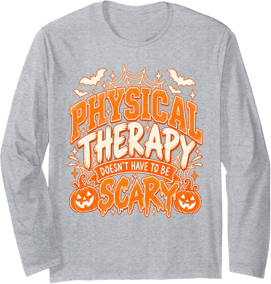 Halloween Physical Therapy Shirt Funny PT Month Therapist Long Sleeve T-Shirt - Adult Unisex Heather Grey
