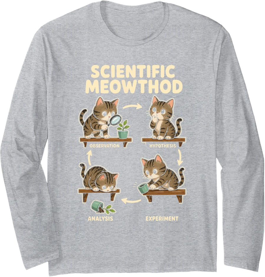 Science Cat Scientific Meowthod Observation Hypothesis Long Sleeve T-Shirt - Adult Unisex Heather Grey