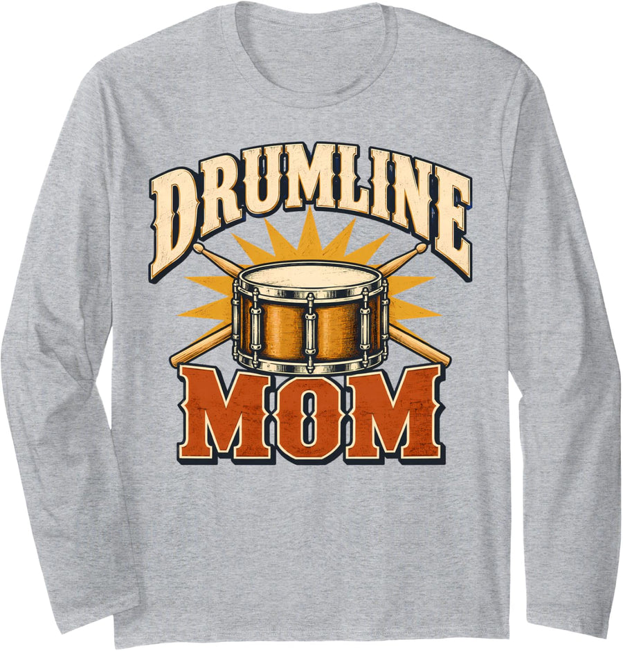 Drumline Mom Marching Band Long Sleeve T-Shirt - Adult Unisex Heather Grey
