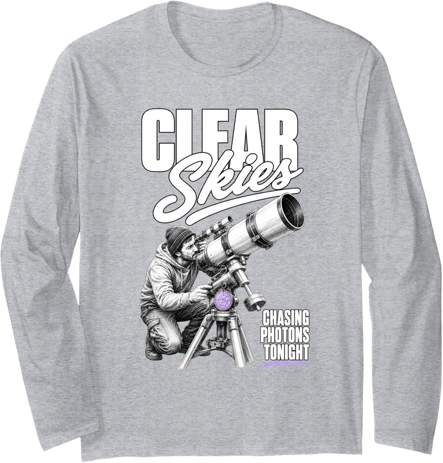 Amateur Astronomy Clear Skies for Telescope Lovers Long Sleeve T-Shirt - Adult Unisex Heather Grey