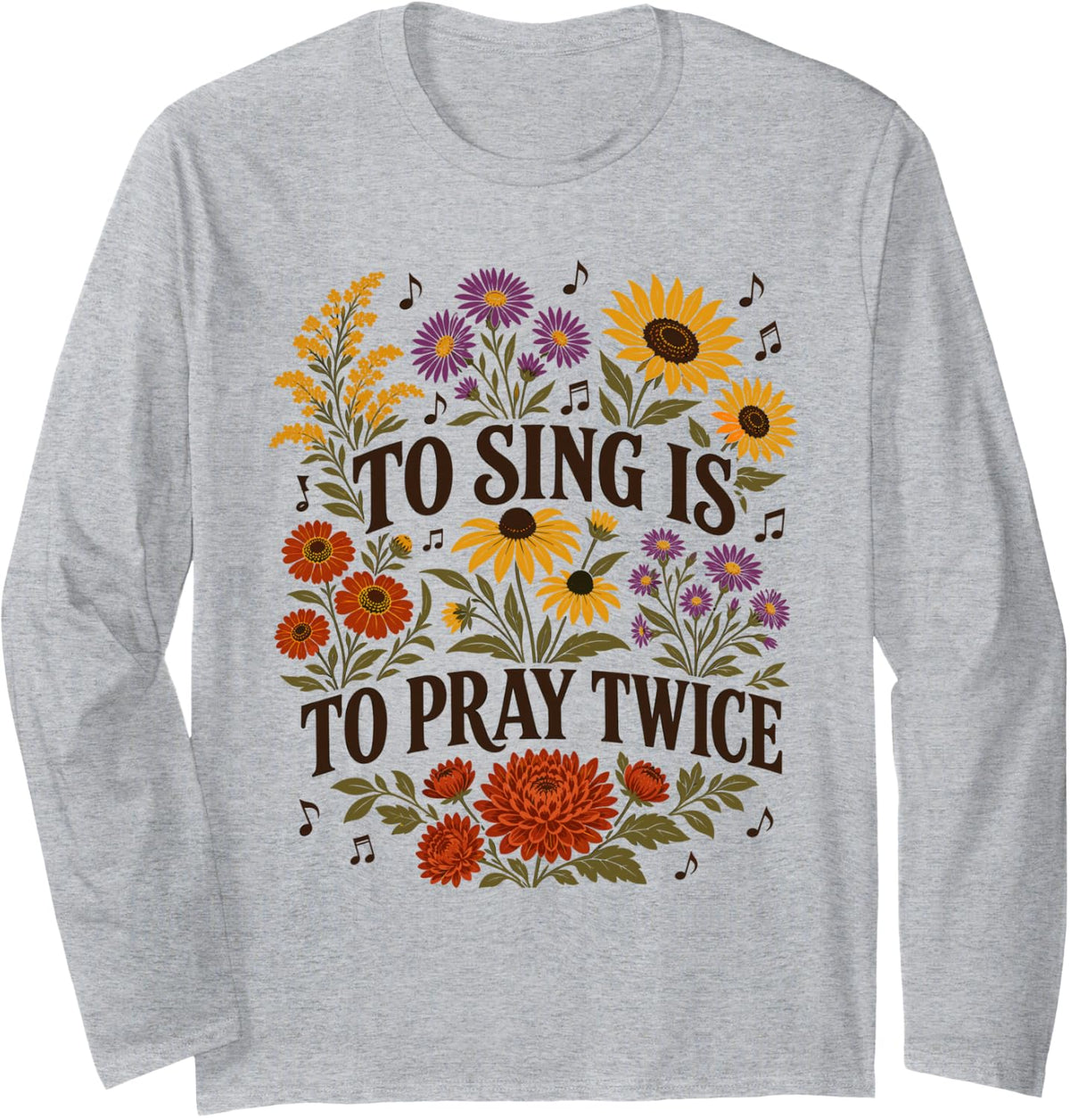 to Sing is to Pray Twice Catholic Choir Long Sleeve T-Shirt - Adult Unisex Heather Grey