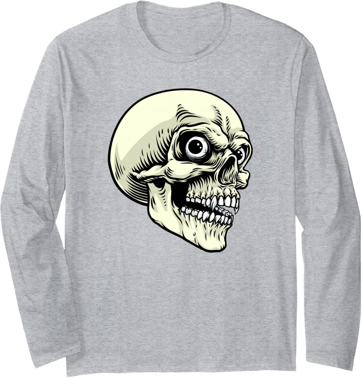 Grim Reaper Skull Horror Skeleton Scary Halloween Design Long Sleeve T-Shirt - Adult Unisex Heather Grey