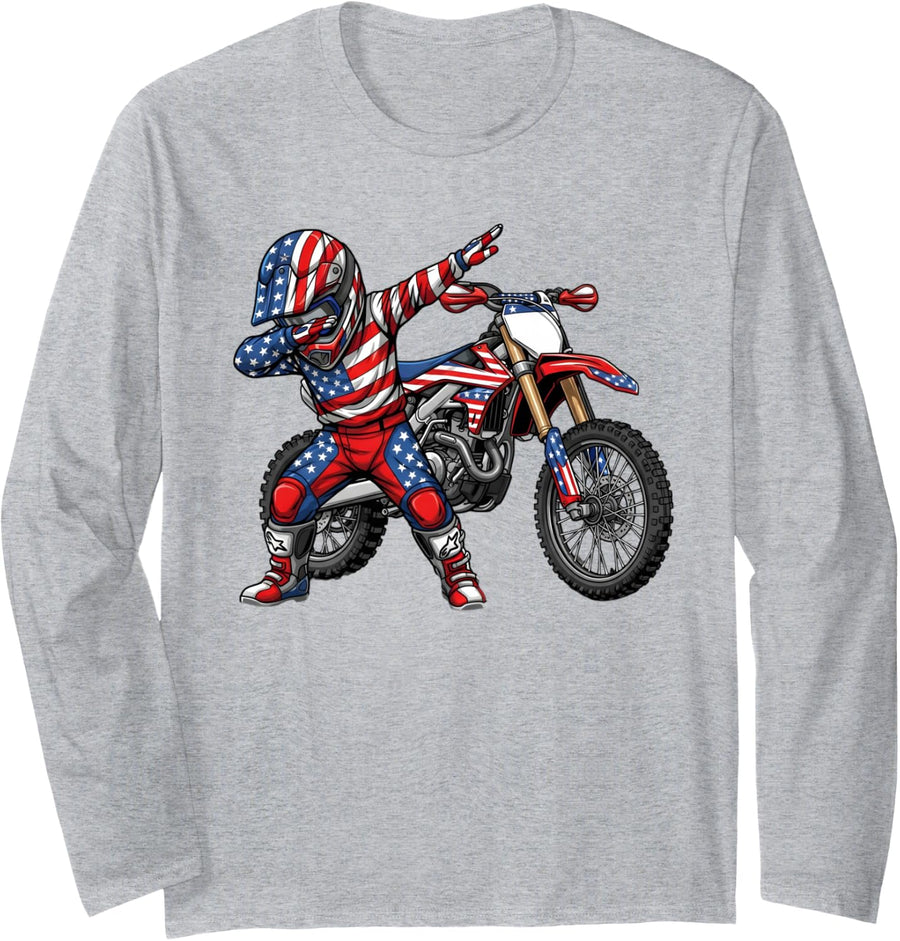 Dirt Bike Art Rider Motocross Motorcycle Dirtbike Boys Long Sleeve T-Shirt - Adult Unisex Heather Grey