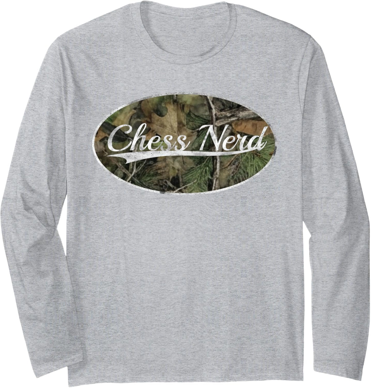 Chess Nerd Camo Classic Vintage Checkmate Player Graphic Long Sleeve T-Shirt - Adult Unisex Heather Grey