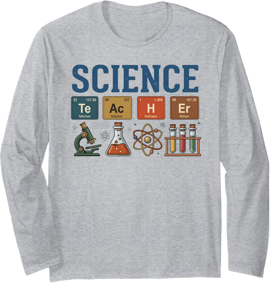 Science Teacher Periodic Table Elements Chemistry Graphic Long Sleeve T-Shirt - Adult Unisex Heather Grey