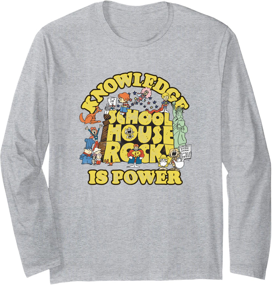 Schoolhouse Rock Knowledge Is Power Logo Vintage TV Show Long Sleeve T-Shirt - Adult Unisex Heather Grey