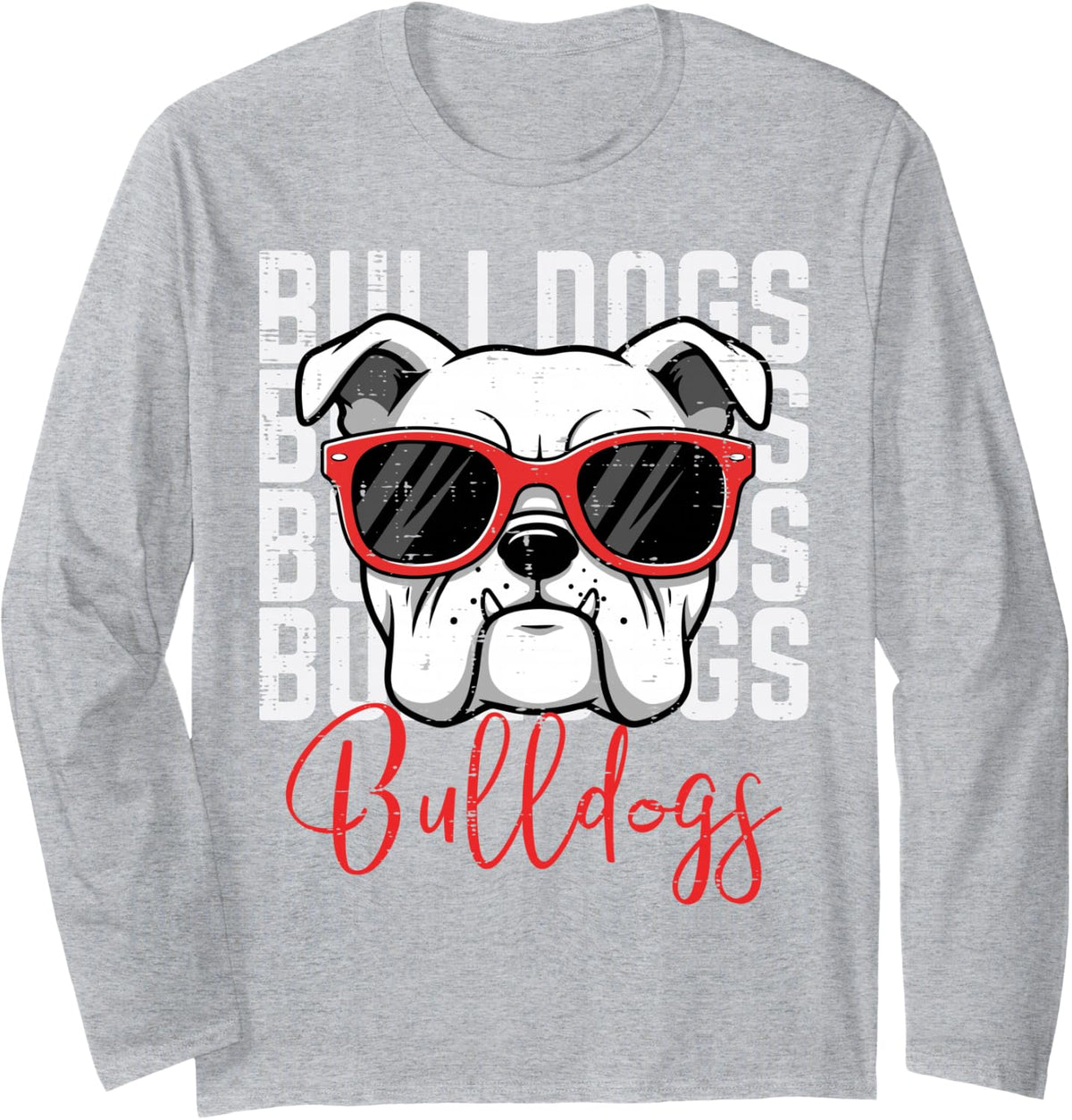 Bulldog Men Women Boys Girls Youth Kids Teen Long Sleeve T-Shirt - Adult Unisex Heather Grey