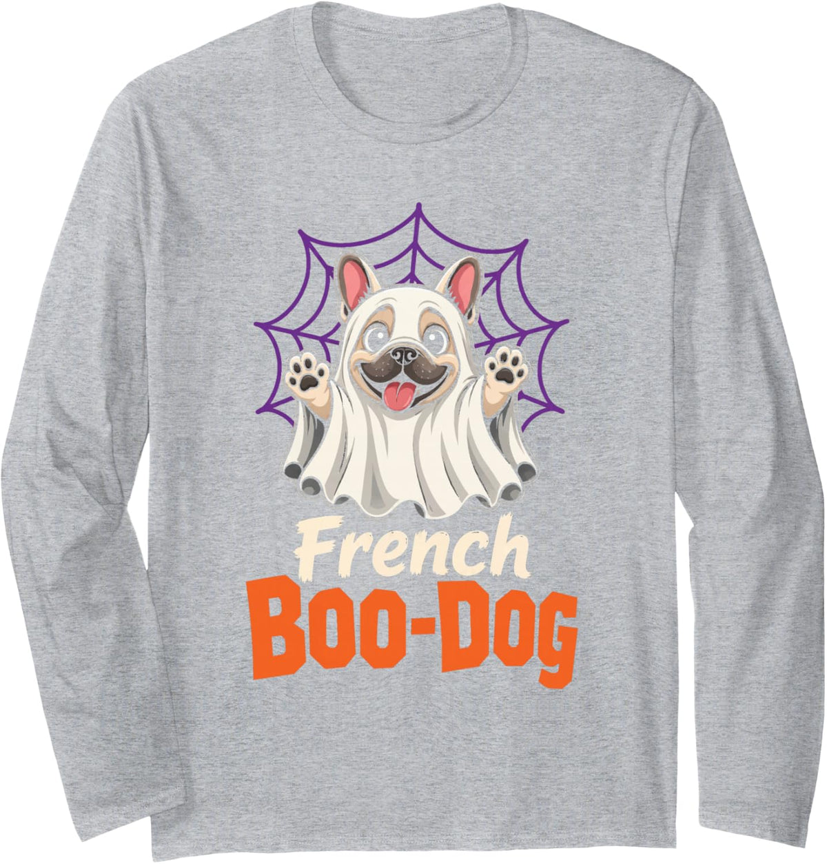 Halloween French Bulldog Boo-Dog Frenchie Ghost Mom Pun Long Sleeve T-Shirt - Adult Unisex Heather Grey