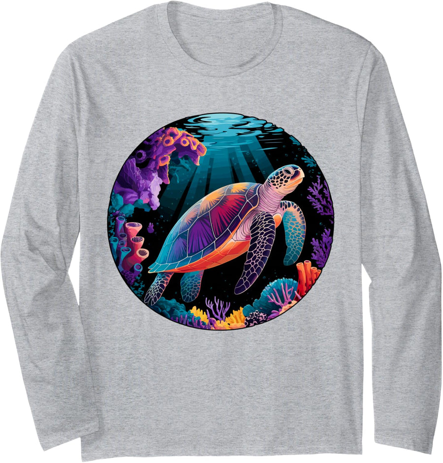 Sea Turtle Long Sleeve T-Shirt - Adult Unisex Heather Grey