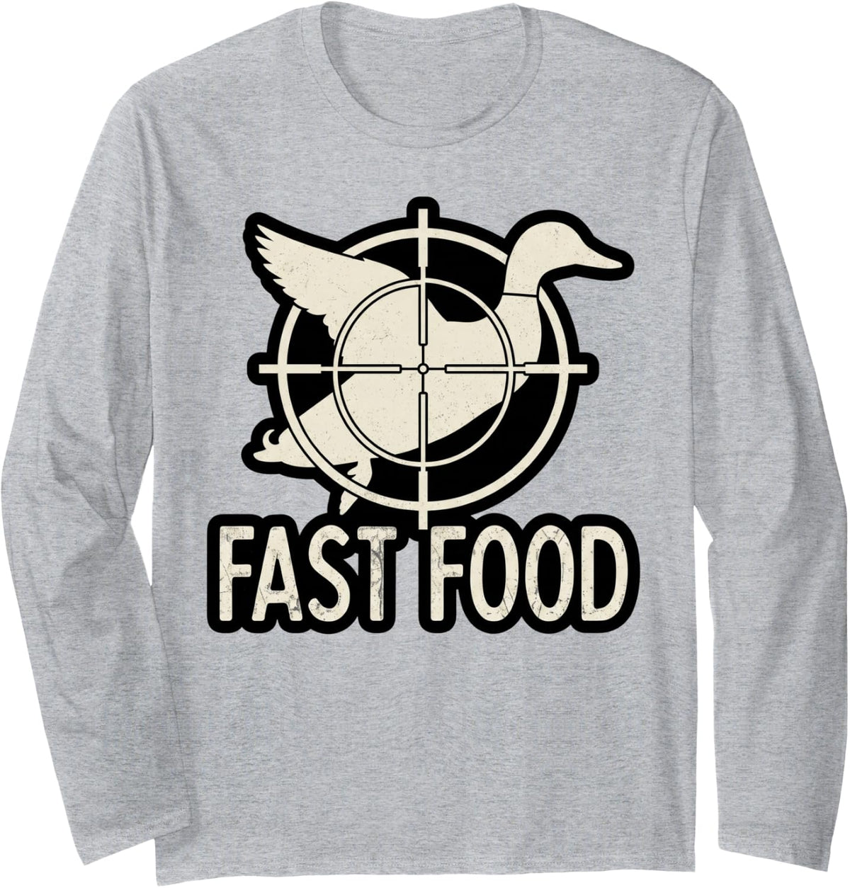 Fast Food Duckling Waterfowl Duck Hunter Long Sleeve T-Shirt - Adult Unisex Heather Grey
