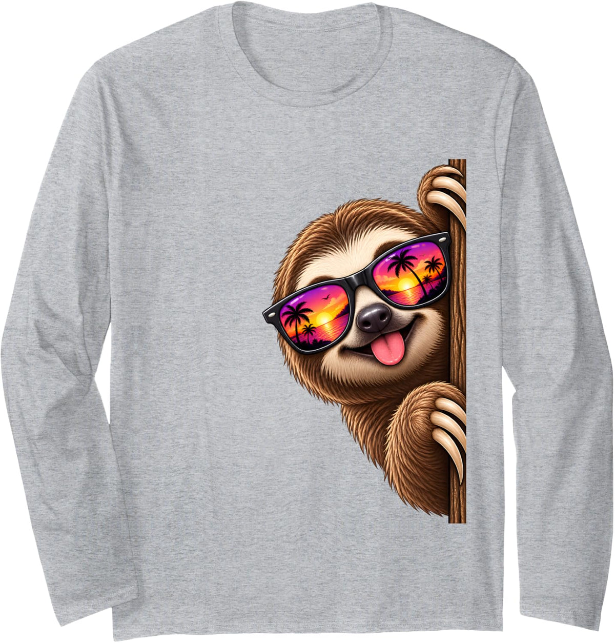 Sloth Peeking Wildlife Animal Nature Long Sleeve T-Shirt - Adult Unisex Heather Grey