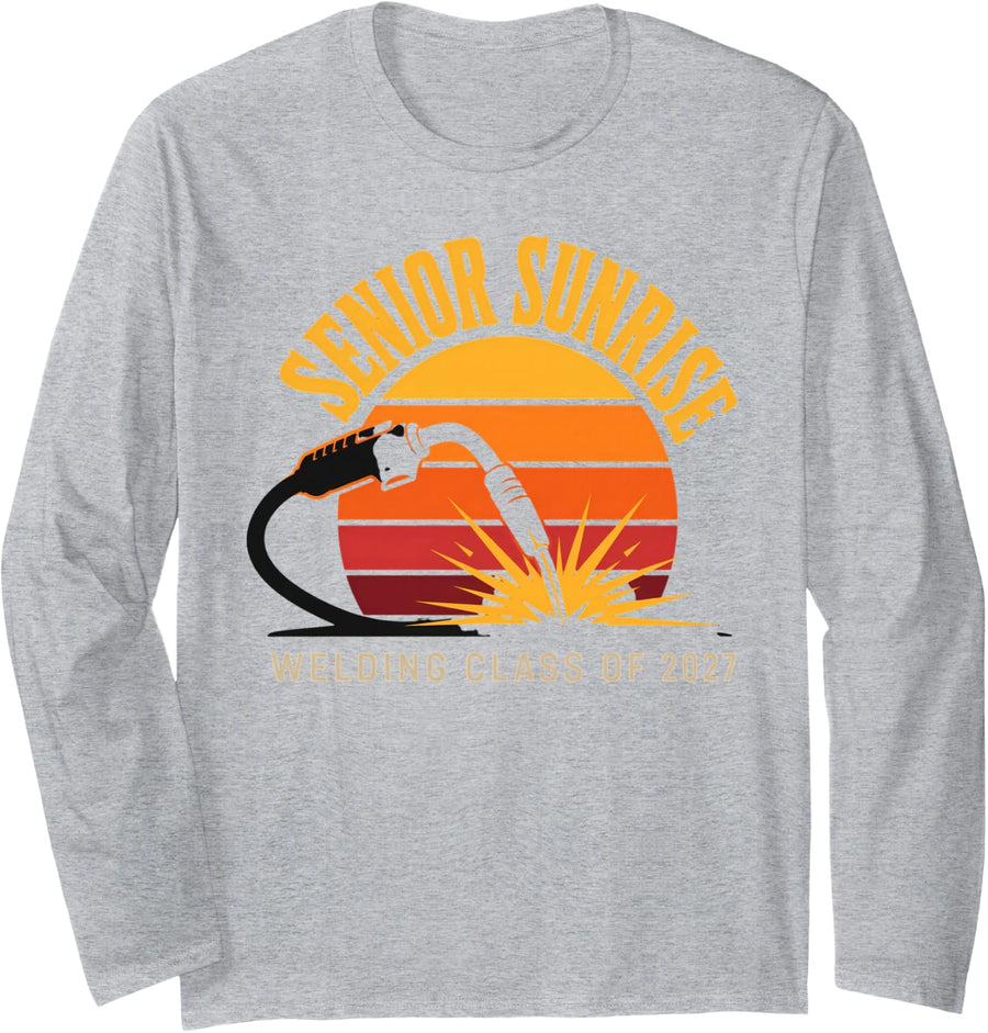 Senior Sunrise Welding Class of 2027 Welder Long Sleeve T-Shirt - Adult Unisex Heather Grey