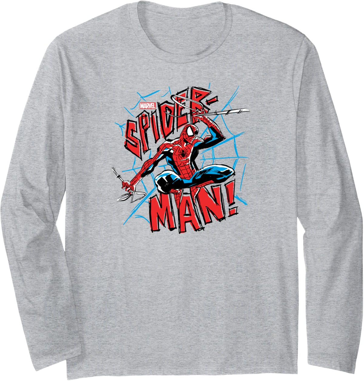 Spider-Man - Grunge Ink Long Sleeve T-Shirt - Adult Unisex Heather Grey