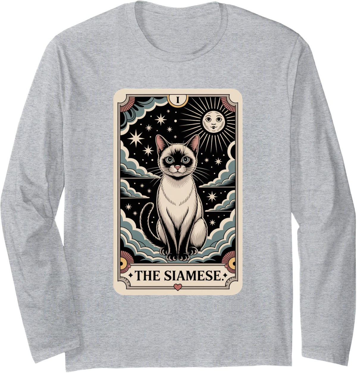Tarot Card Cat Halloween The Siamese Long Sleeve T-Shirt - Adult Unisex Heather Grey