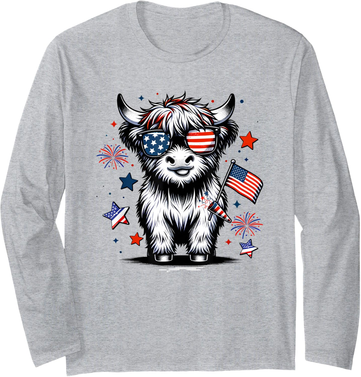 4th July Heifer Long Sleeve T-Shirt - Adult Unisex Heather Grey