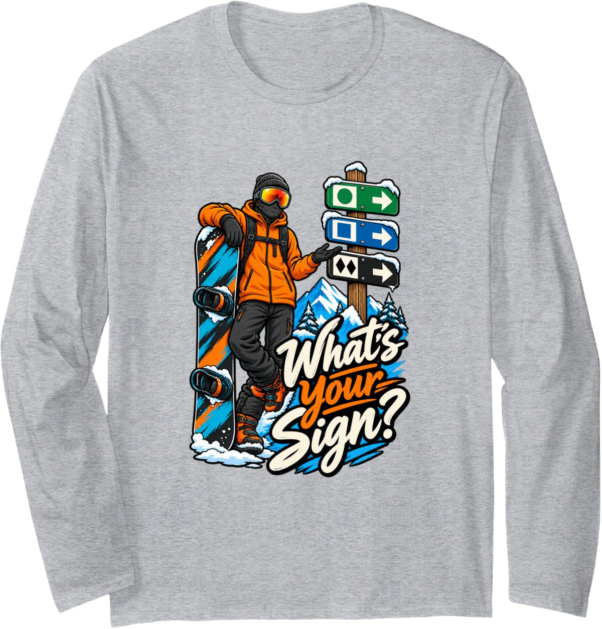 Funny Skiing Snowboarding Fan Trail Sign Winter Sports Long Sleeve T-Shirt - Adult Unisex Heather Grey