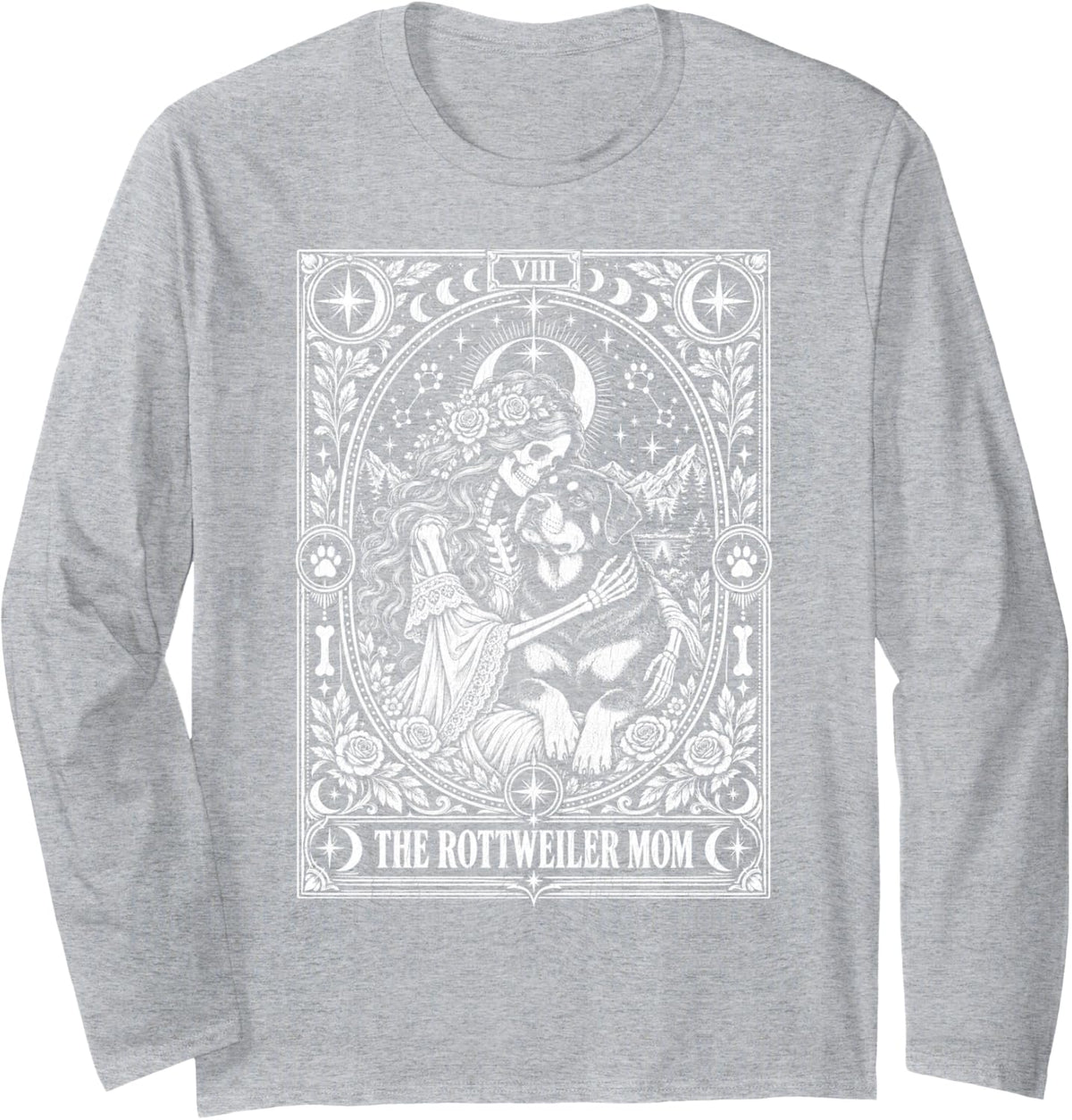 Rottweiler Mom Tarot Long Sleeve T-Shirt - Adult Unisex Heather Grey