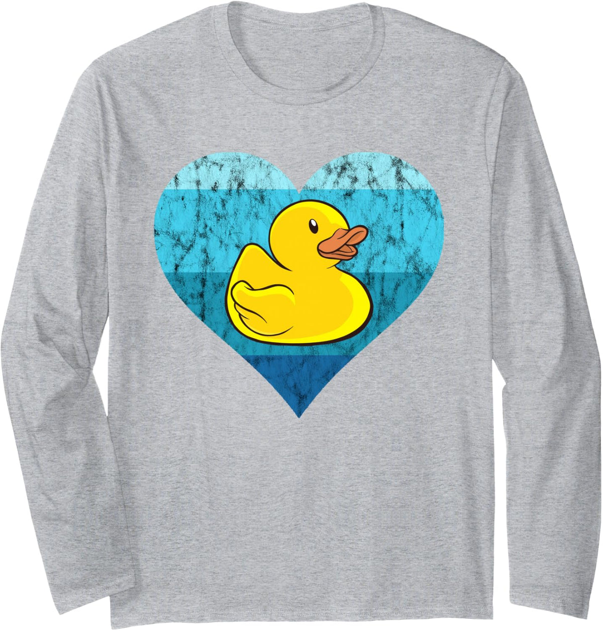 Rubber Duck Yellow Rubber Ducks Heart Retro Vintage Duckling Long Sleeve T-Shirt - Adult Unisex Heather Grey