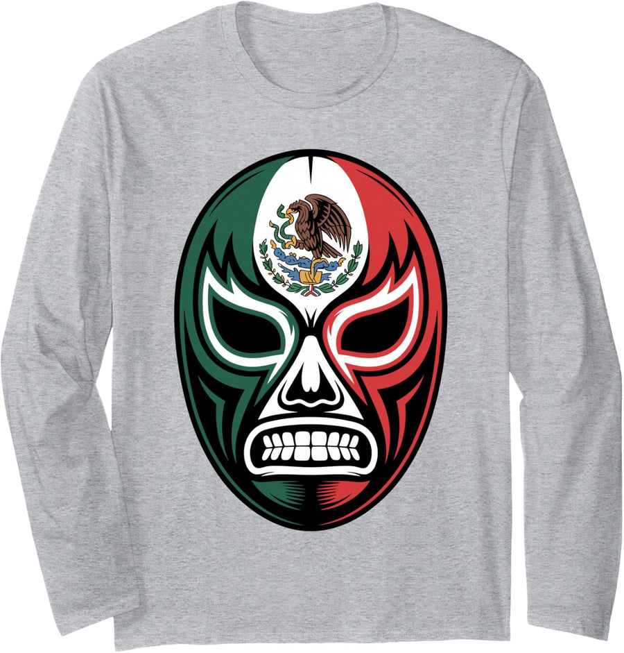 Mexican Lucha Libre Costume for Men Women Kids Lucha Libre Long Sleeve T-Shirt - Adult Unisex Heather Grey
