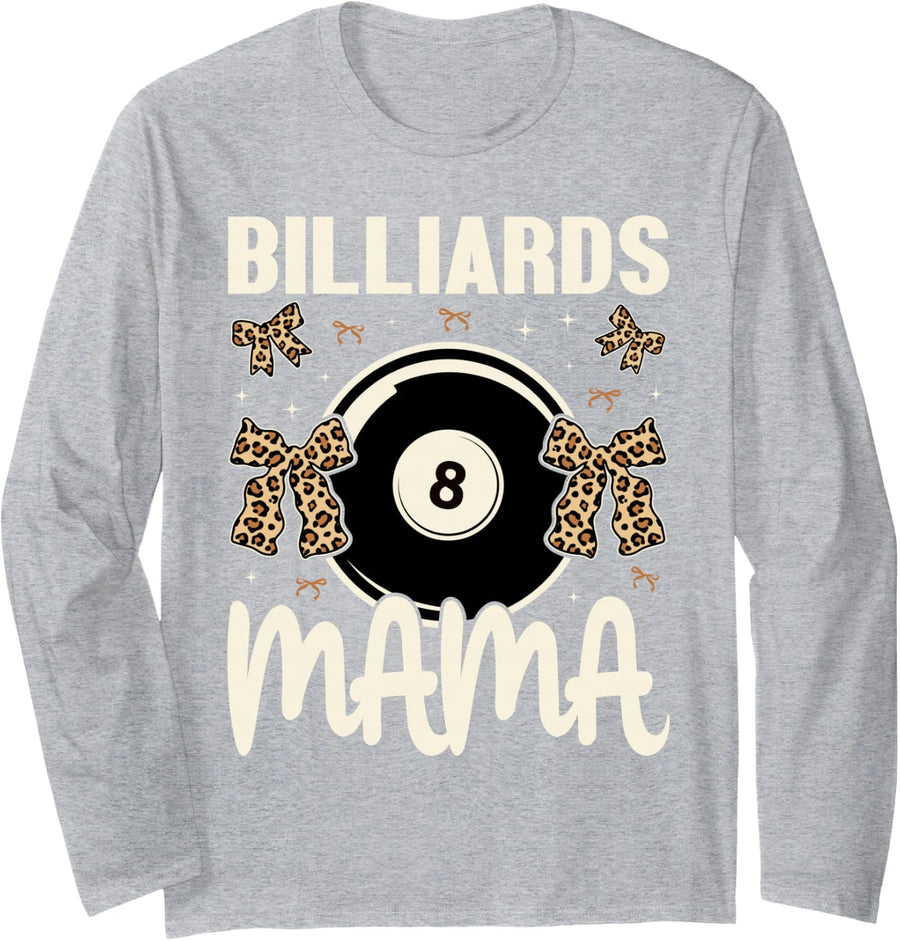 Billiards Lover Pool Player Cute Mom Women Mama Long Sleeve T-Shirt - Adult Unisex Heather Grey