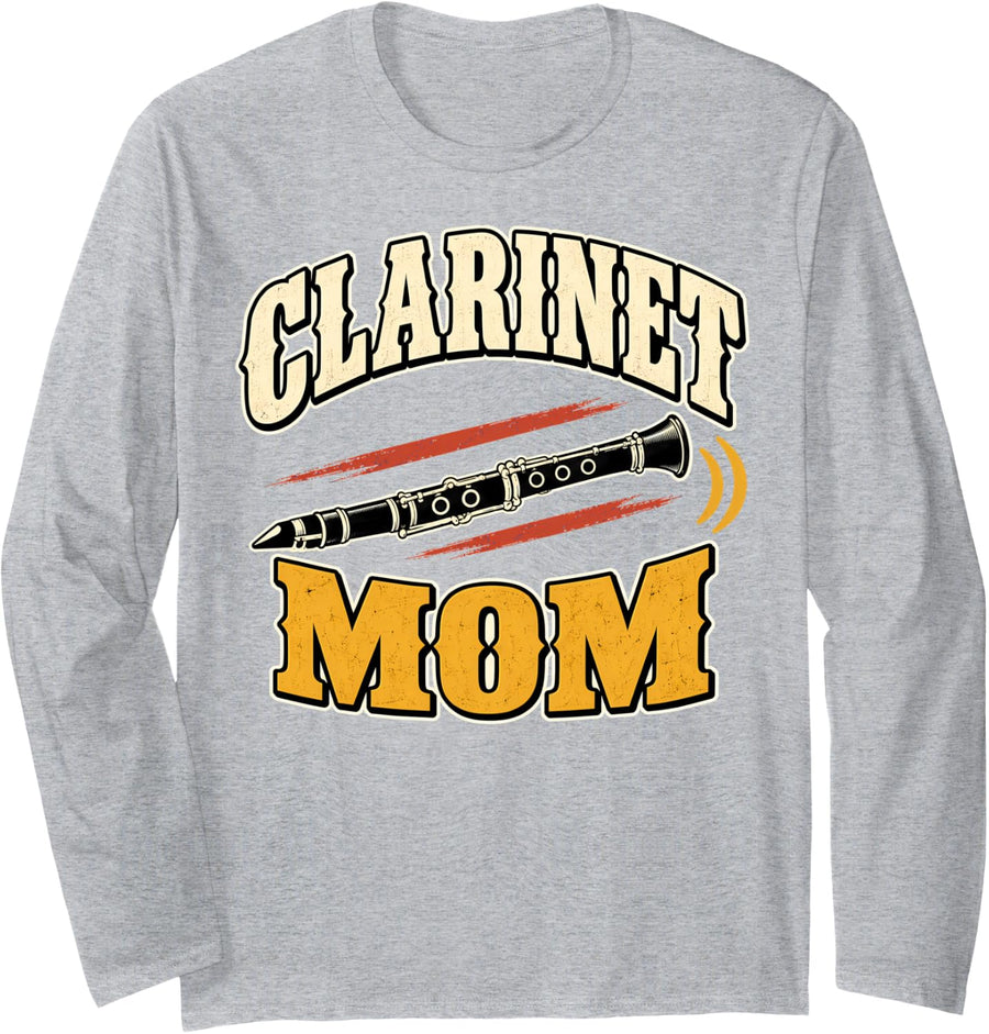 Clarinet Mom Instrument Musician Long Sleeve T-Shirt - Adult Unisex Heather Grey