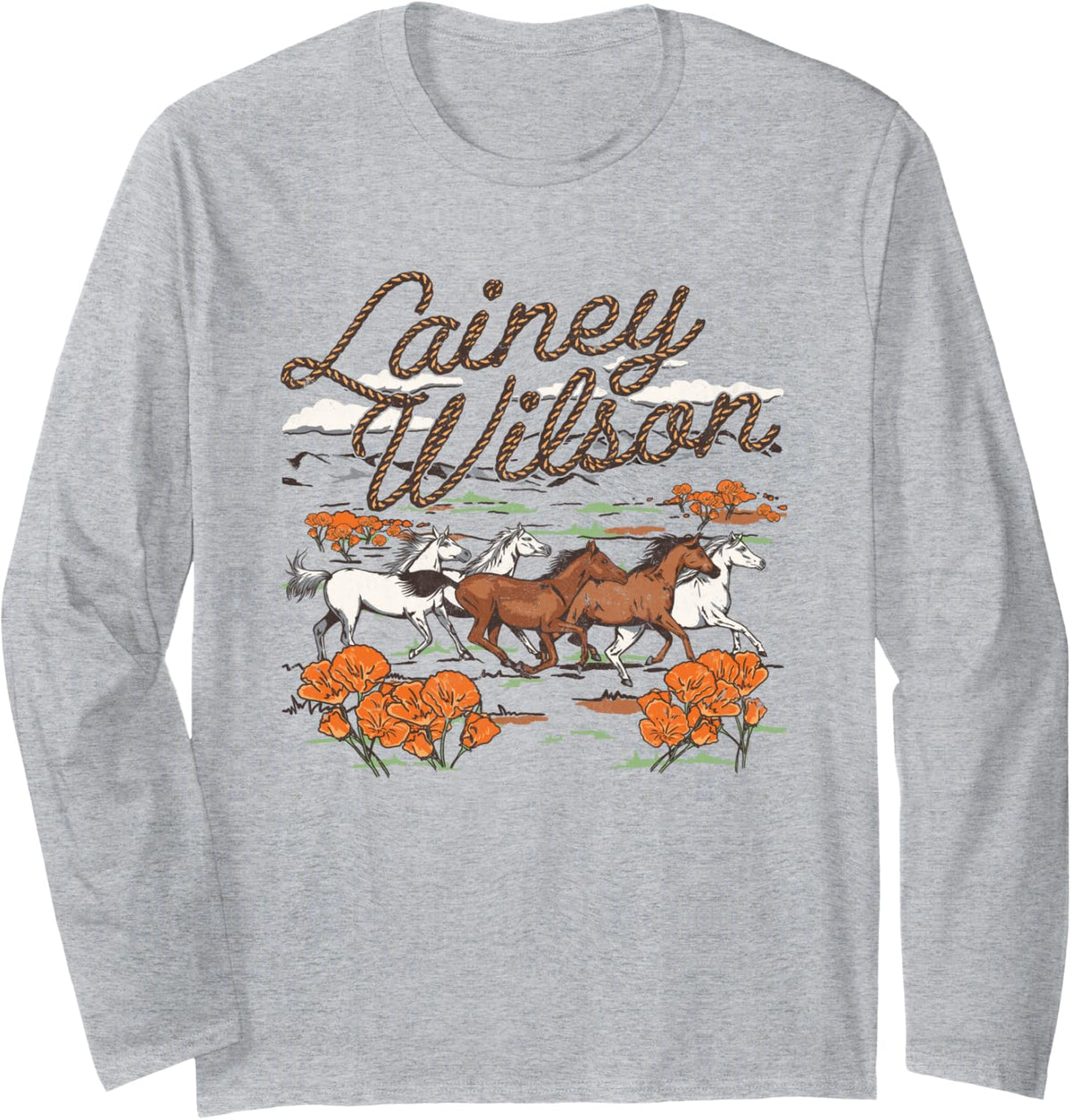 Lainey Wilson - Wild Horses Long Sleeve T-Shirt - Adult Unisex Heather Grey