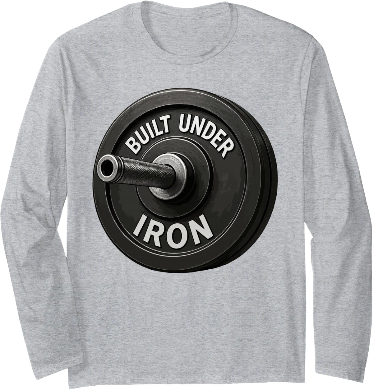 Built Under Iron - Powerlifting & Bodybuilding Gym Training Long Sleeve T-Shirt - Adult Unisex Heather Grey