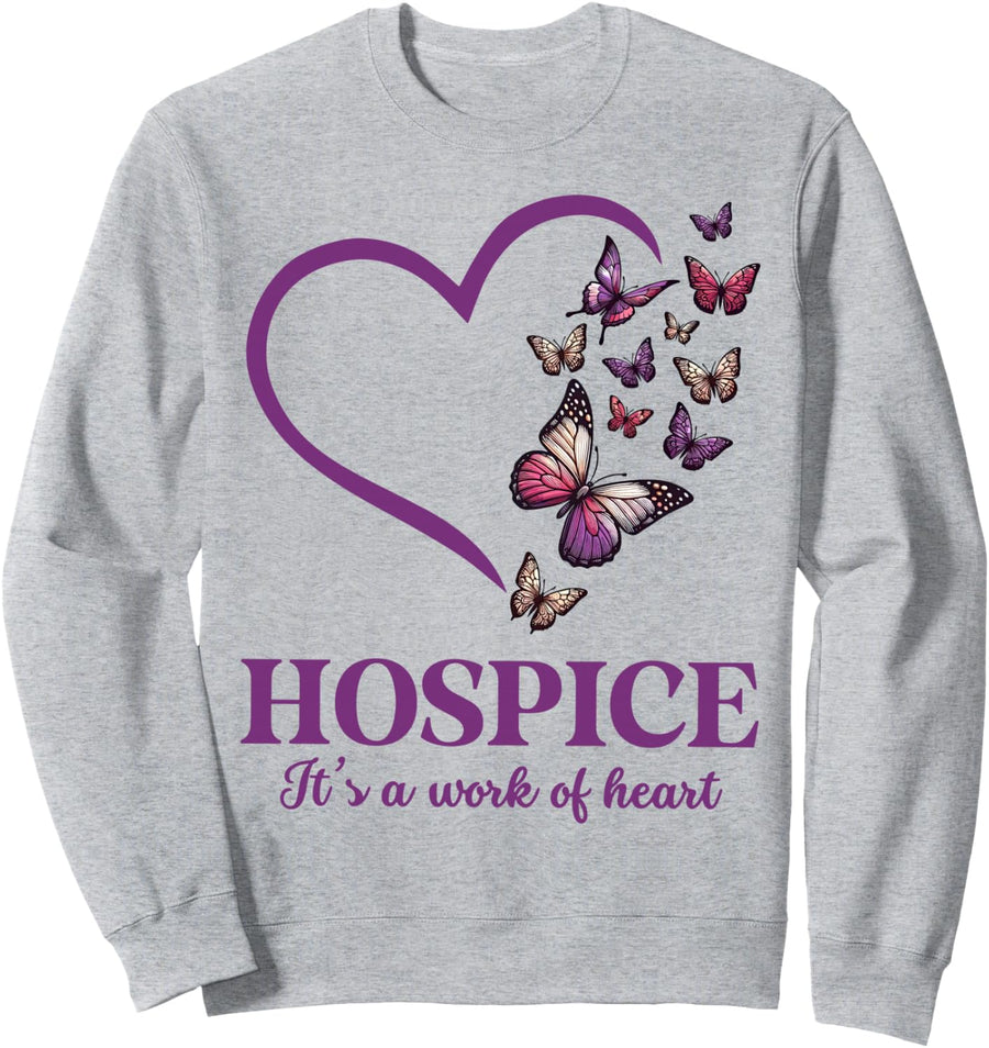 Hospice It's A Work Of Heart Butterfly Heart Hospice Worker Sweatshirt - Adult Unisex Heather Grey
