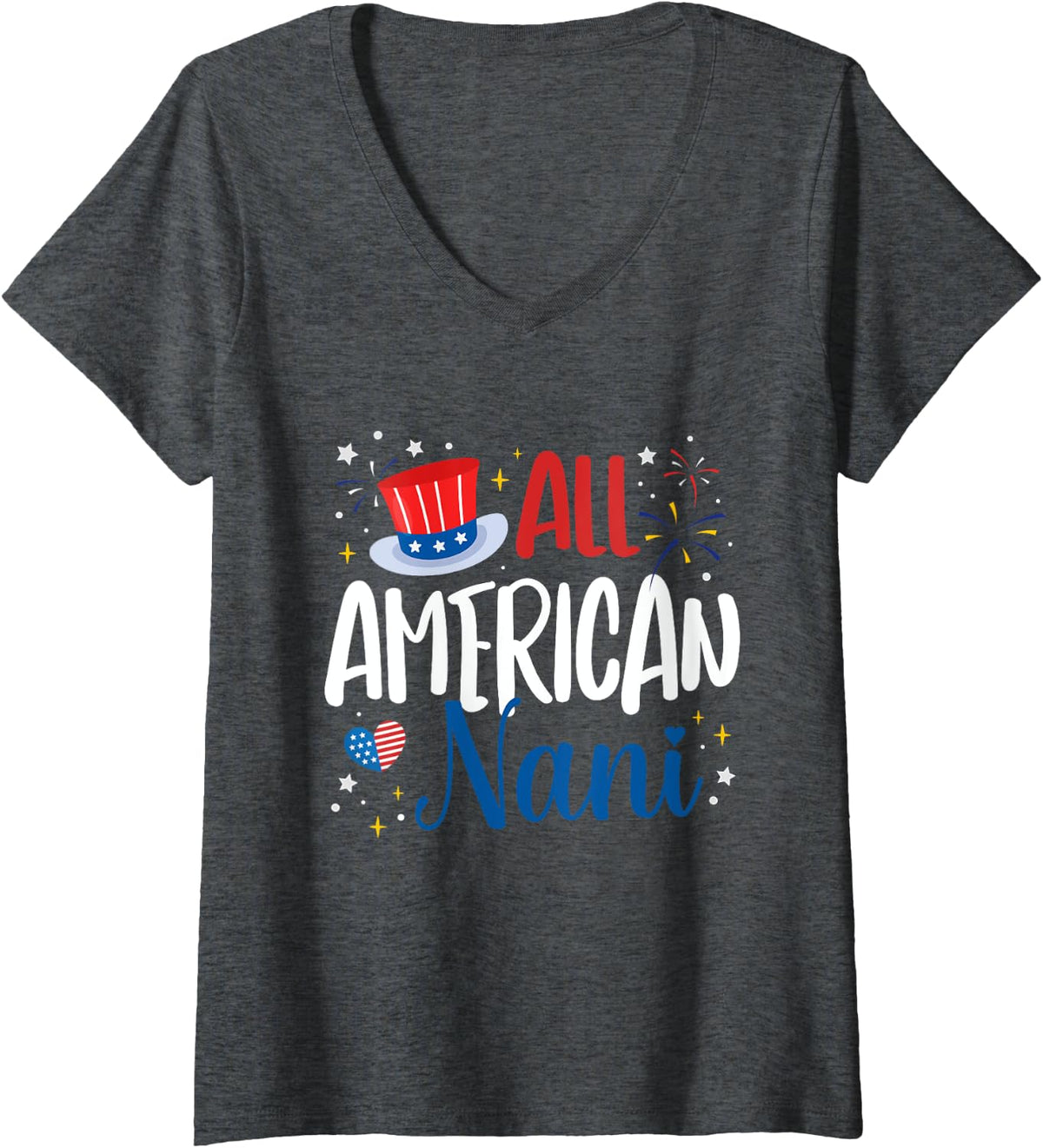 Womens All American Nani USA American Flag 4th Of July Patriotic V-Neck T-Shirt - Dark Heather Grey