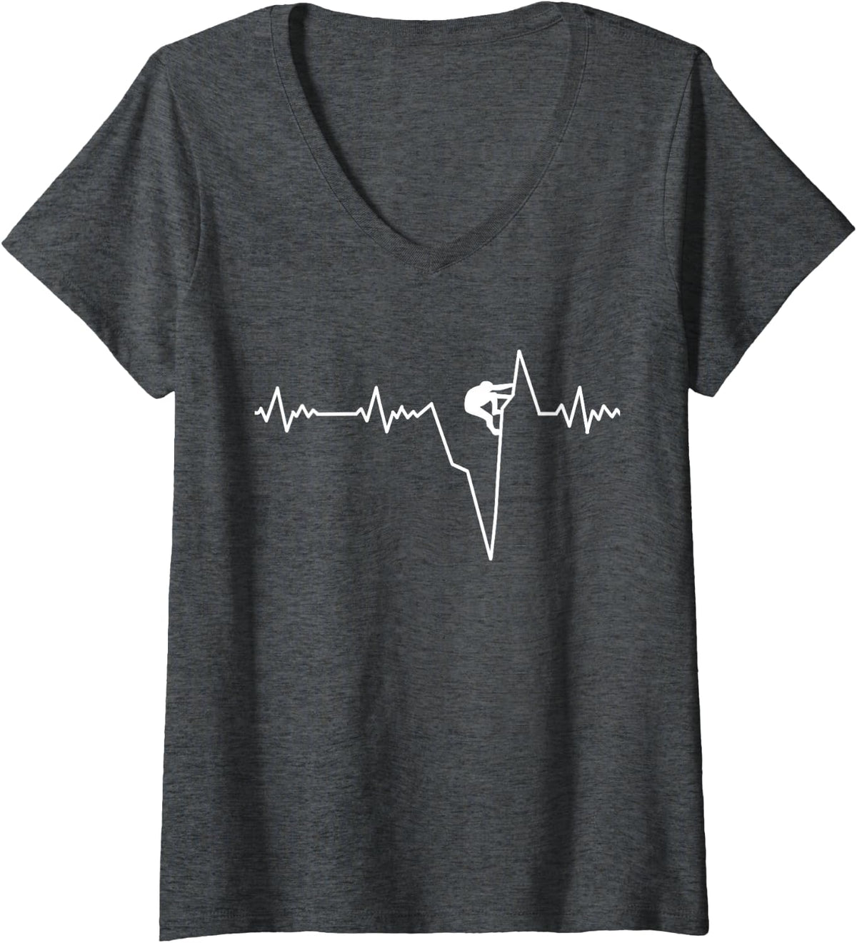 Women's Climbing T-Shirt Bouldering Climber Heartbeat ECG Gift V-Neck T-Shirt - Dark Heather Grey