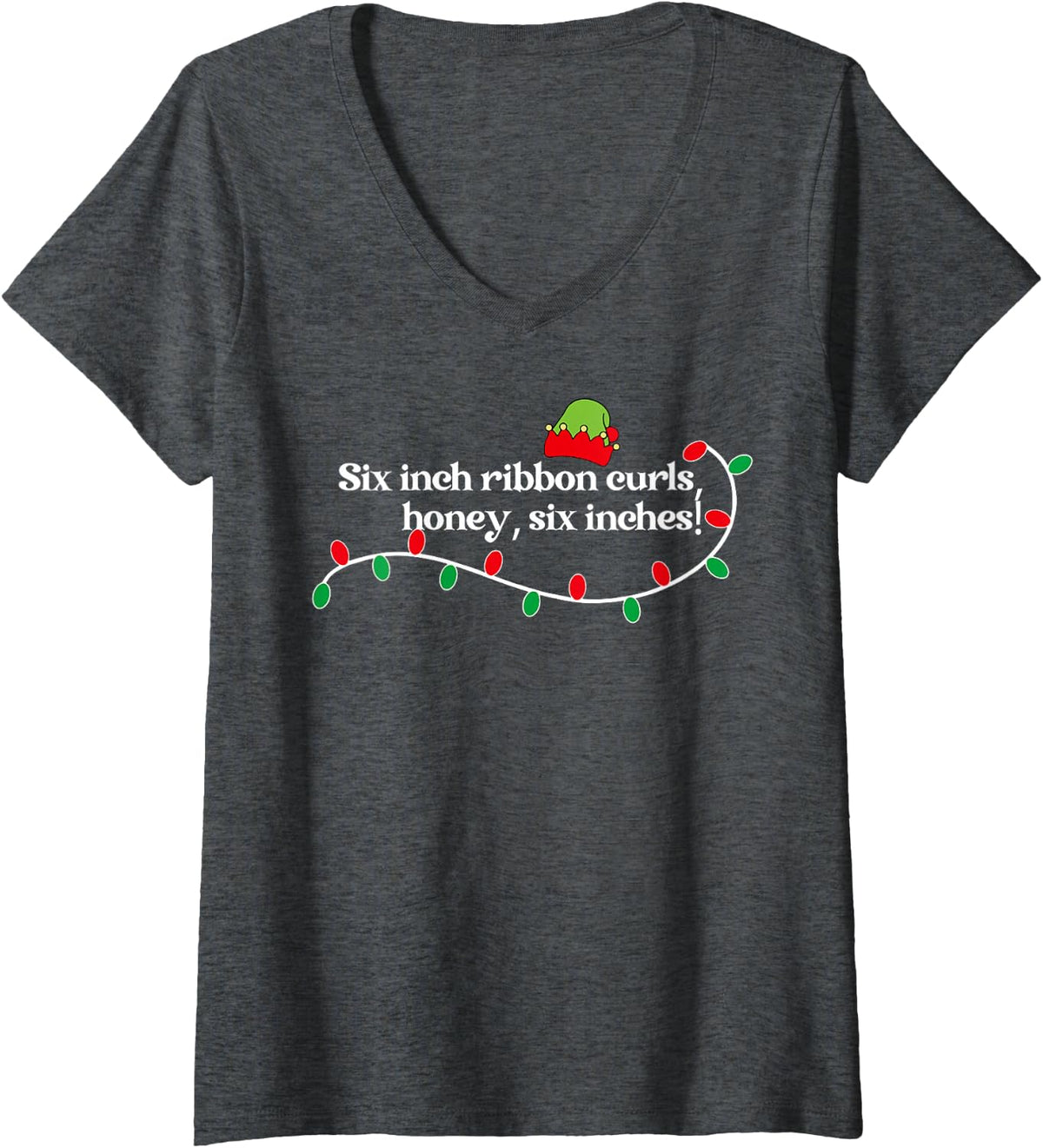 Women's Six Inch Ribbon Curls, Honey, Six Inches V-Neck T-Shirt - Dark Heather Grey