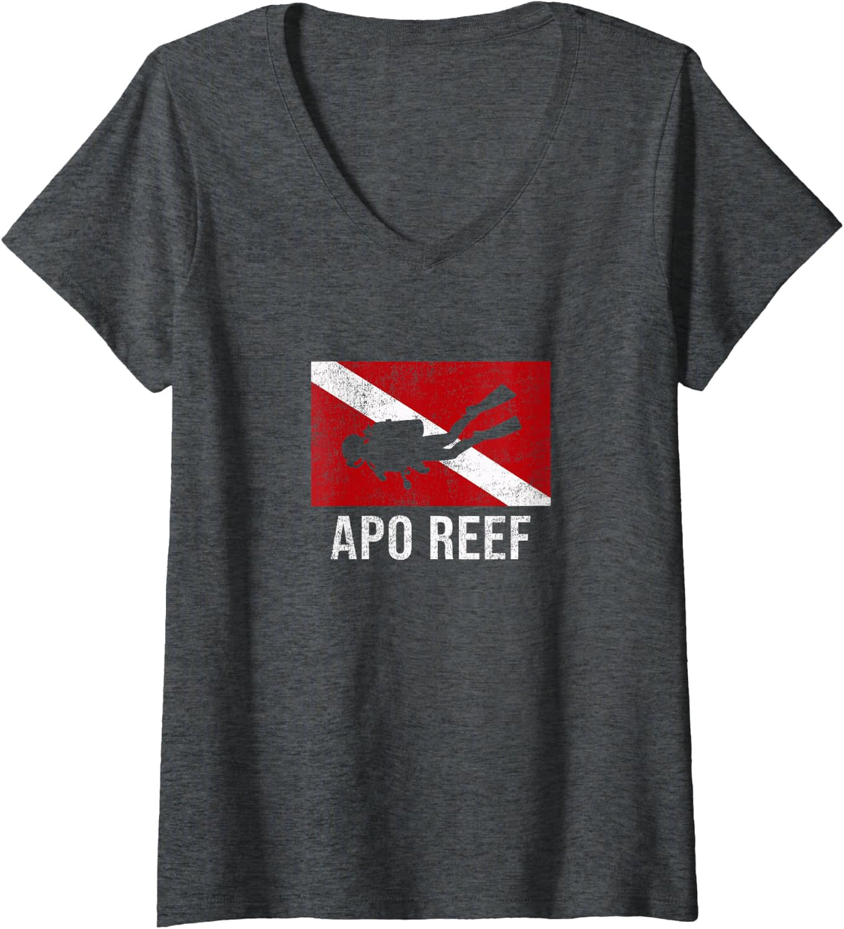 Women's Apo Reef Scuba Diving Diver Dive Flag Gift V-Neck T-Shirt - Dark Heather Grey