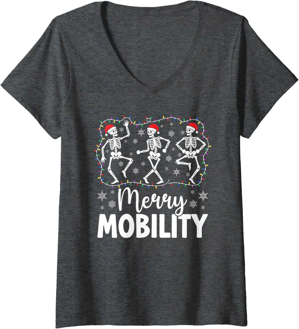 Women's Merry Mobility Physical Therapy Christmas PT Therapist Xmas V-Neck T-Shirt - Dark Heather Grey