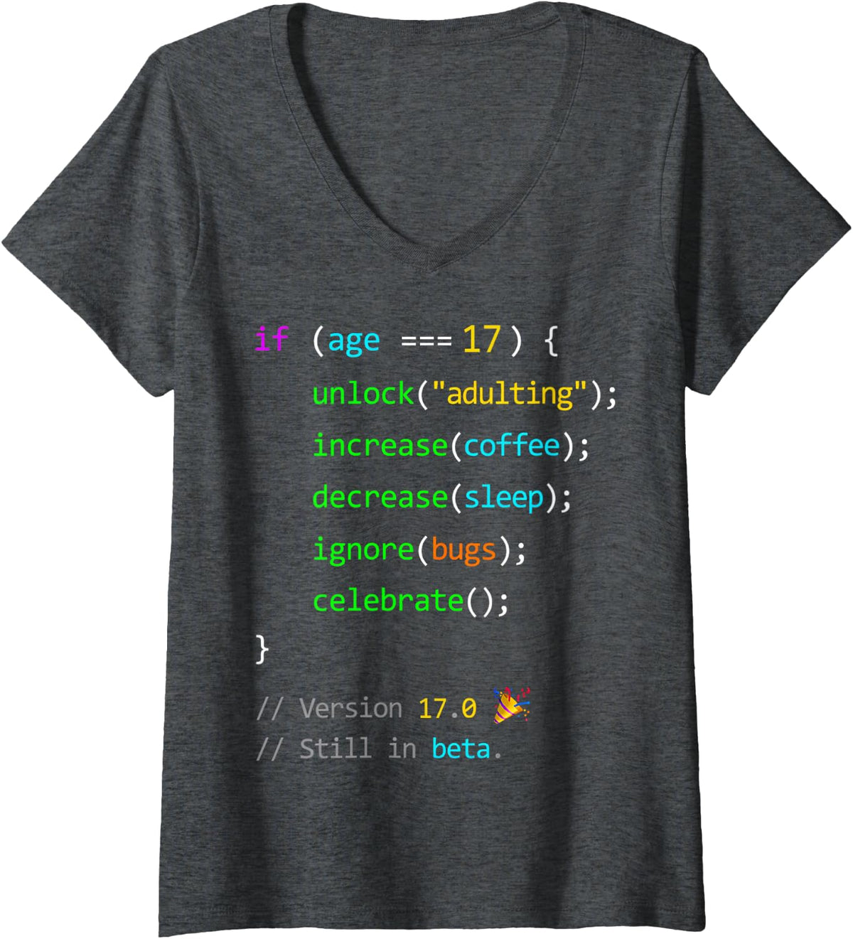 Women's 17th Birthday 17 Years Old Coder Humor Programmer Men V-Neck T-Shirt - Dark Heather Grey