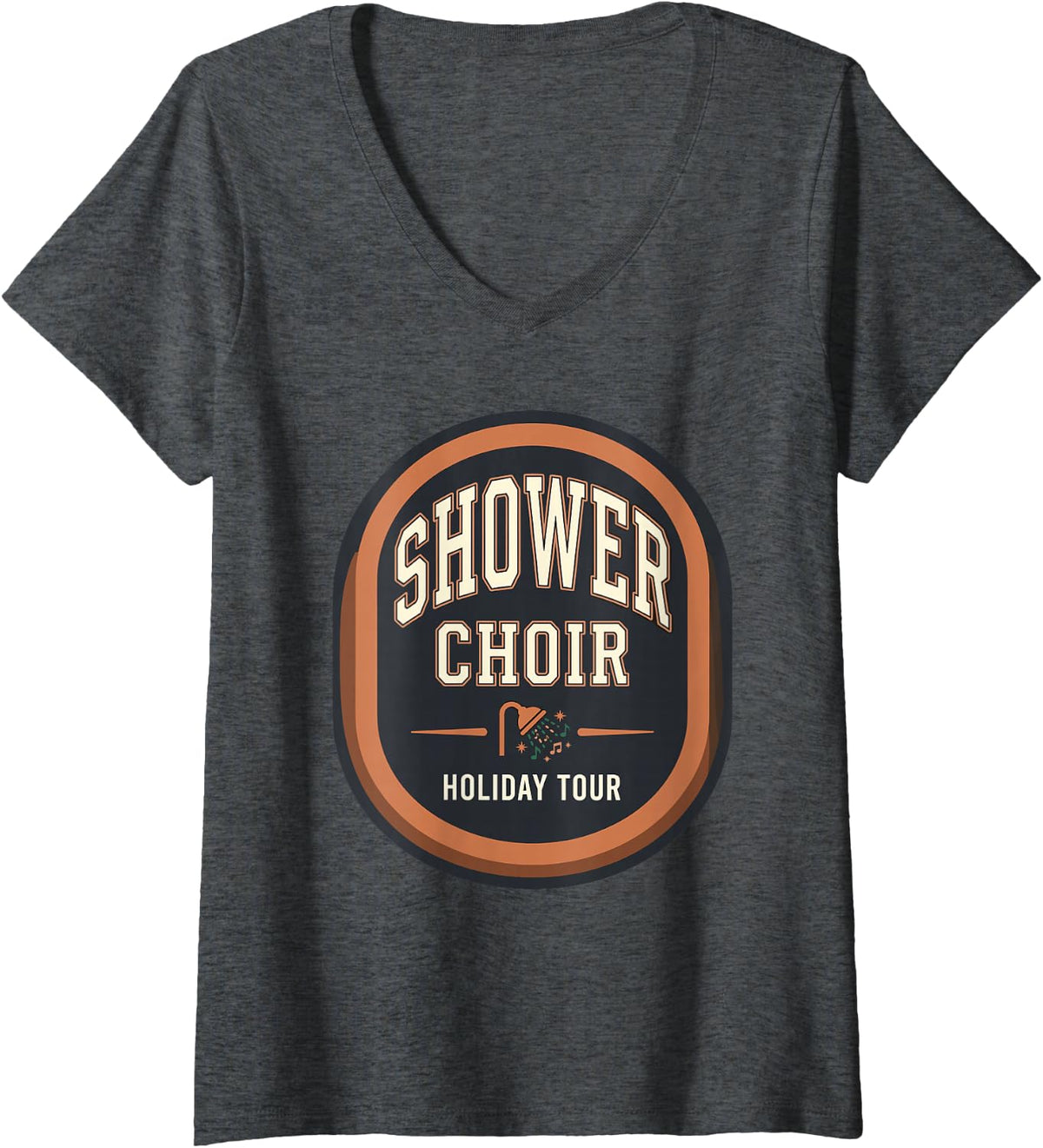 Women's Shower Choir Holiday Tour Christmas Carolers Winter V-Neck T-Shirt - Dark Heather Grey