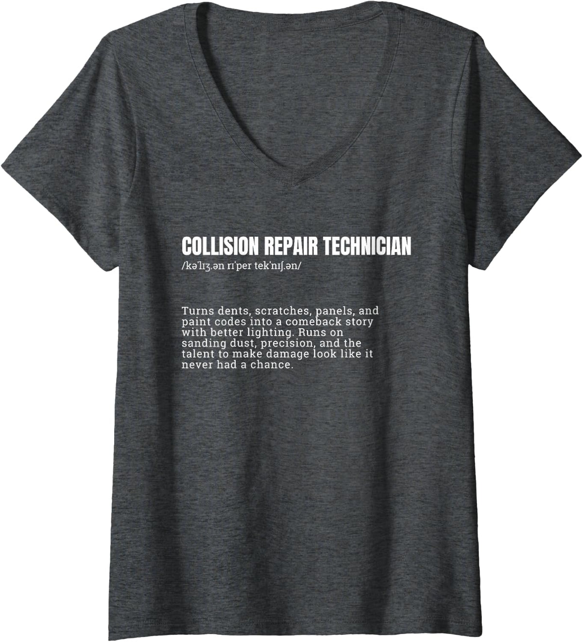 Women's Collision Repair Technician Definition Mechanic Auto Body V-Neck T-Shirt - Dark Heather Grey