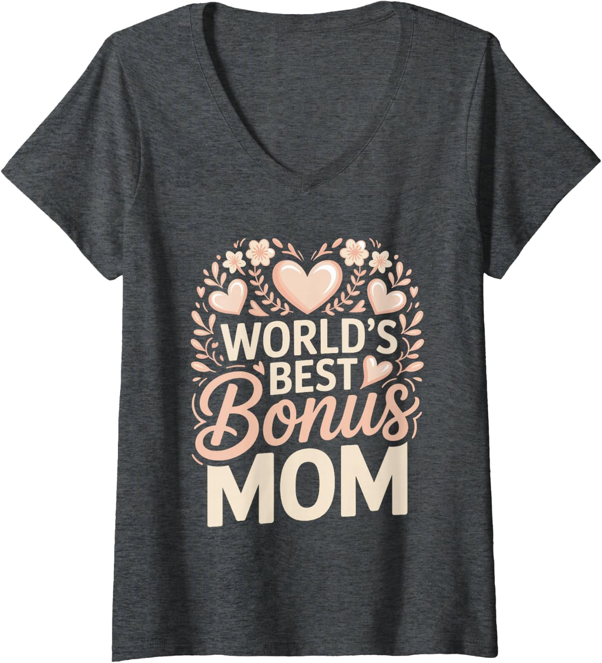 Women's World's Best Bonus Mom Stepmom V-Neck T-Shirt - Dark Heather Grey