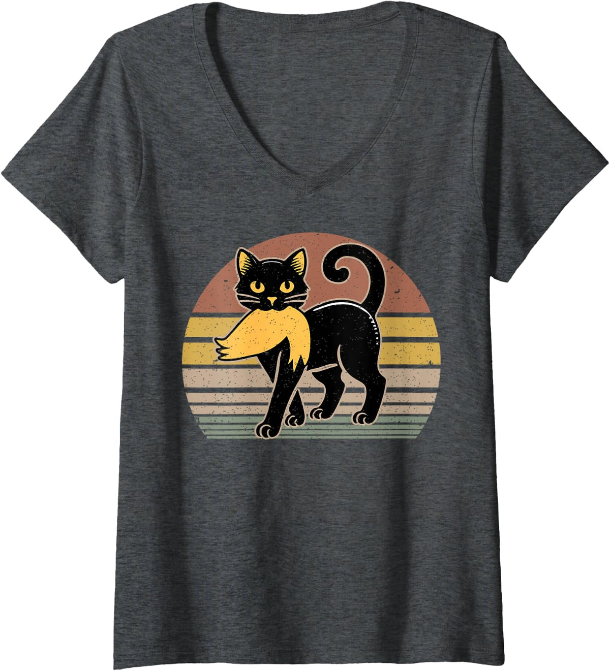 Women's Cat Carrying Trump Hair Funny Cat Ladies for Election 2024 V-Neck T-Shirt - Dark Heather Grey