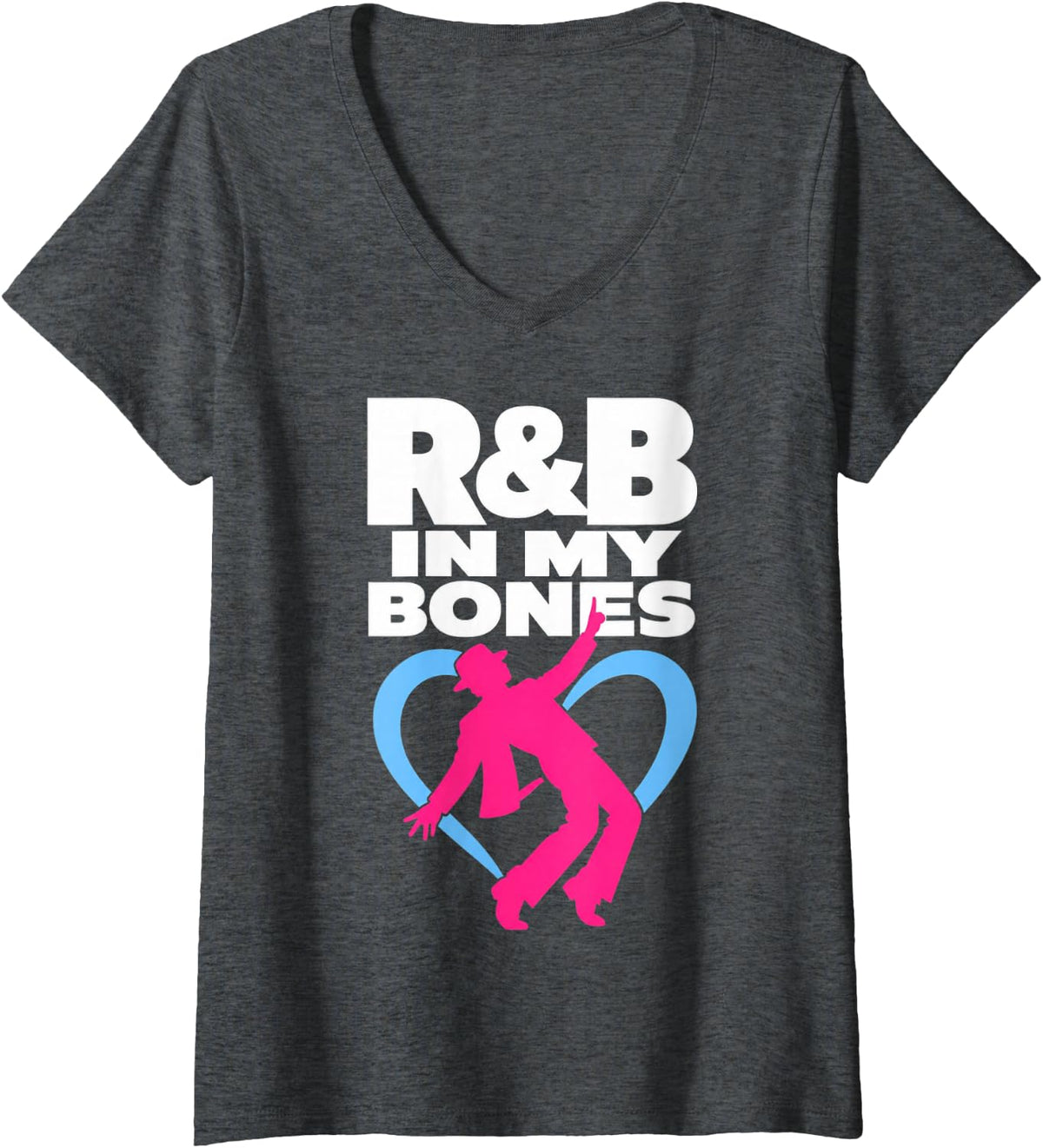 Women's R&B Music Dancer Silhouette V-Neck T-Shirt - Dark Heather Grey