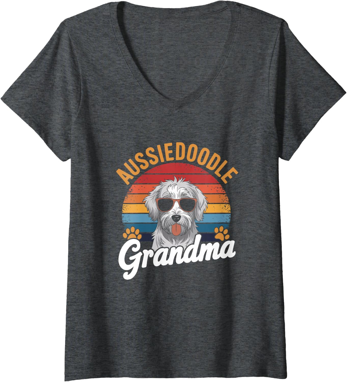 Women's Aussiedoodle Grandma Funny Aussiedoodle Dog V-Neck T-Shirt - Dark Heather Grey