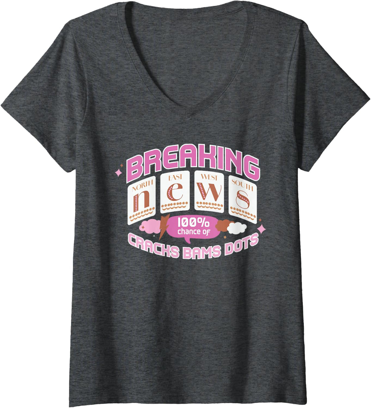 Women's News Mahjong V-Neck T-Shirt - Dark Heather Grey