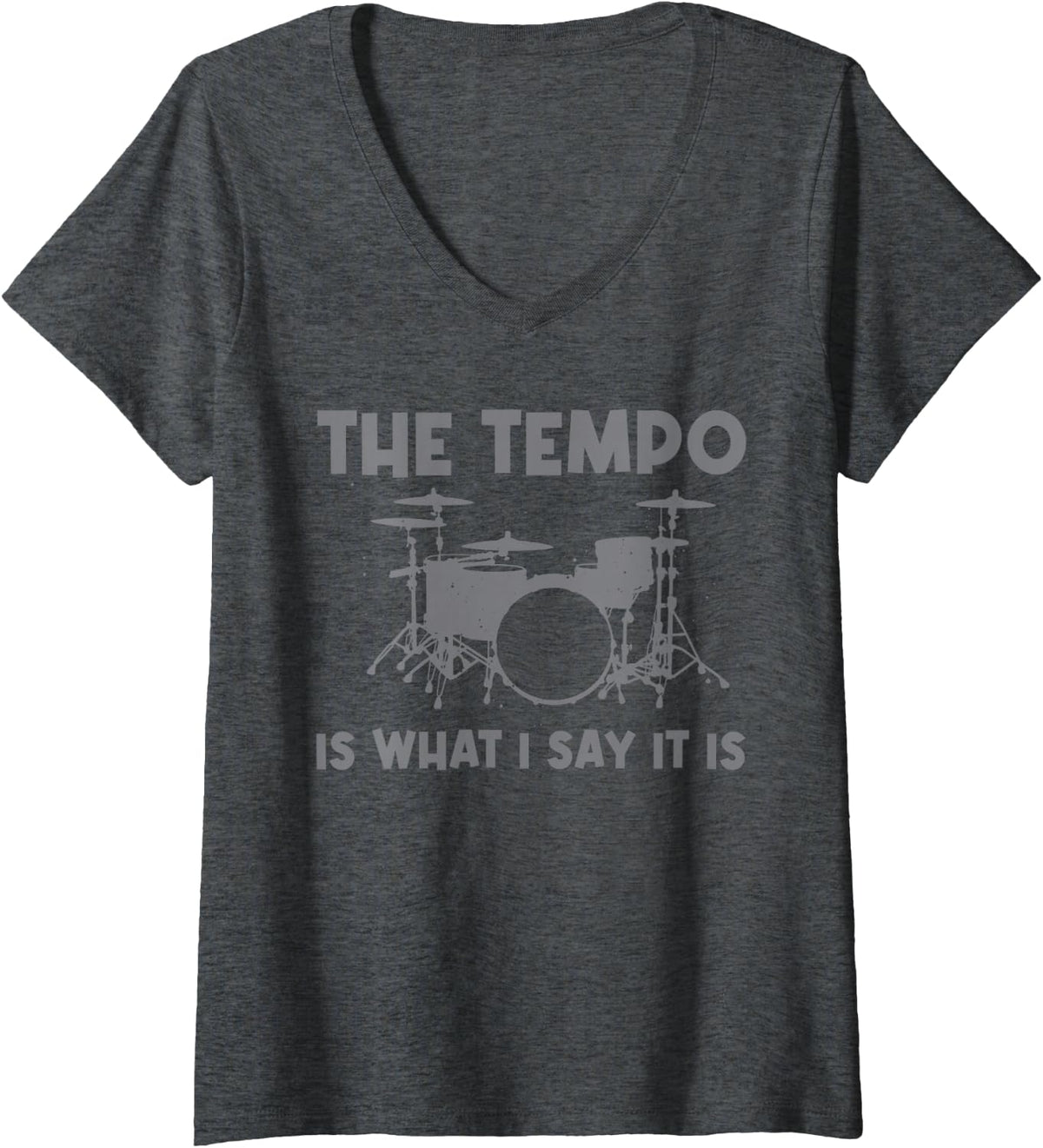 Women's Funny Drumming Art for Men Women Drumline Drum Set Drummer V-Neck T-Shirt - Dark Heather Grey