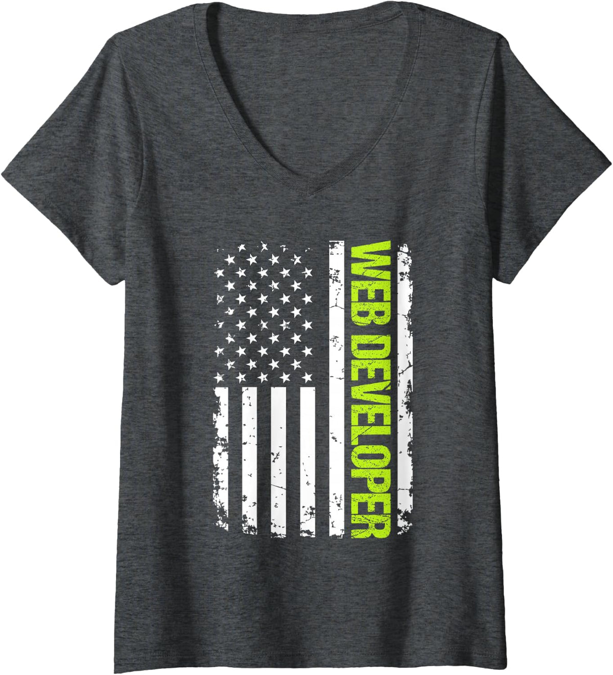 Women's Web Developer USA Flag V-Neck T-Shirt - Dark Heather Grey