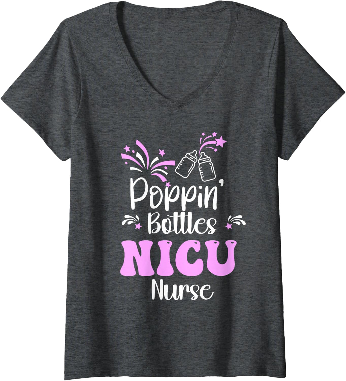 Women's Poppin Bottles New Years Eve 2026 Hospital Party NICU Nurse V-Neck T-Shirt - Dark Heather Grey