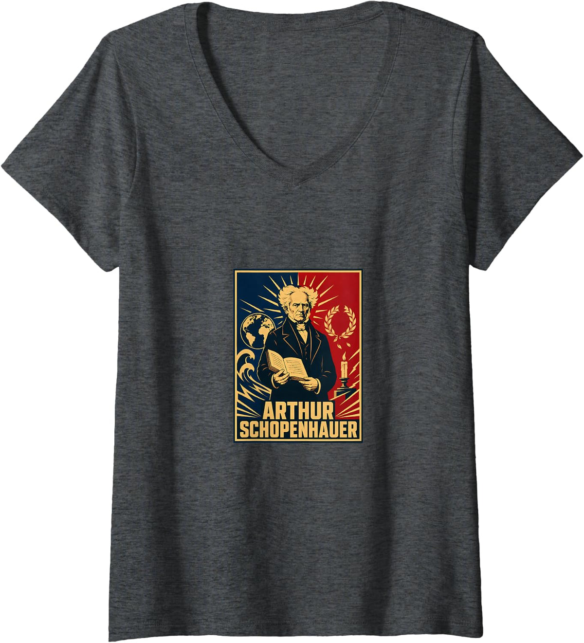 Women's Arthur Schopenhauer Existential Philosophy Quote V-Neck T-Shirt - Dark Heather Grey