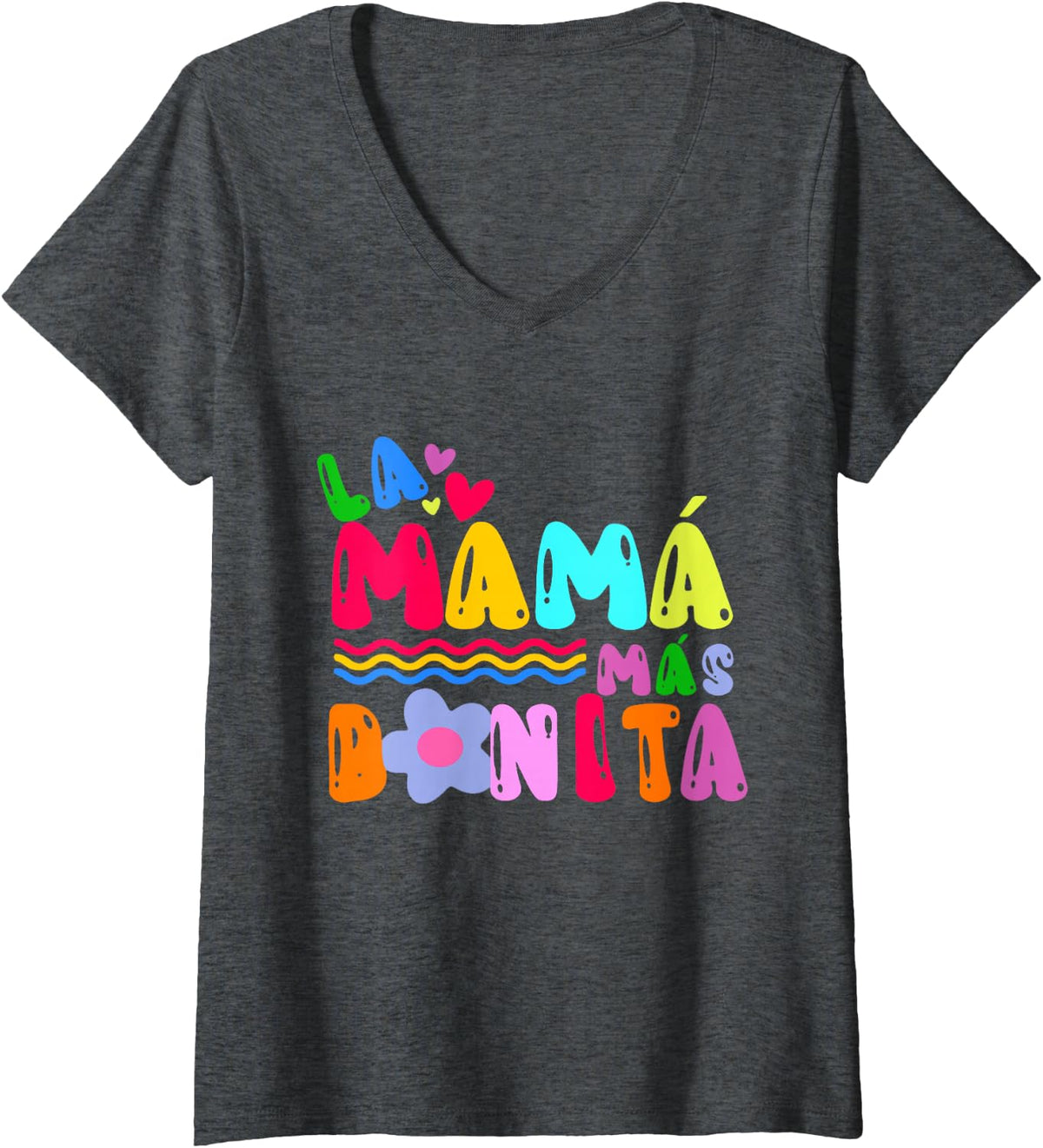 Women's La Mama Mas Bonita Latina Mom Summer Mother's Day Quote V-Neck T-Shirt - Dark Heather Grey